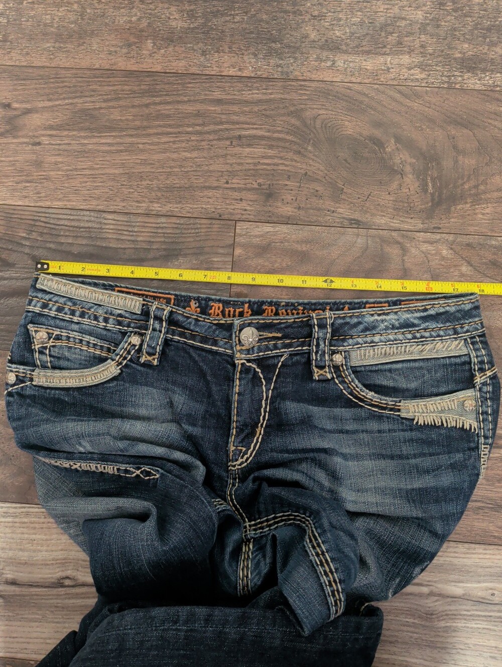 Rock Revial Roza Easy Boot Women Blue Denim Jeans Sz 31 Flap Pocket Distressed - Picture 10 of 16